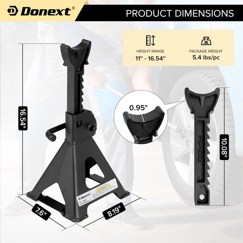 Donext Jack Stands 3 Ton (6 500 lb) Capacity Steel  1 Pair Black Lifting Stand Adjustable Jack Stands - Image 2